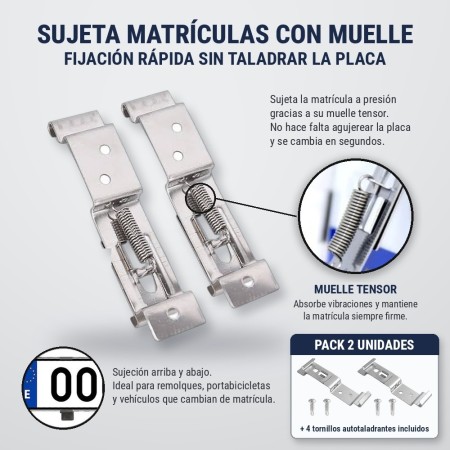 Sujeta Matrículas con Muelle | Pack 2 + Tornillos | matricula2.es